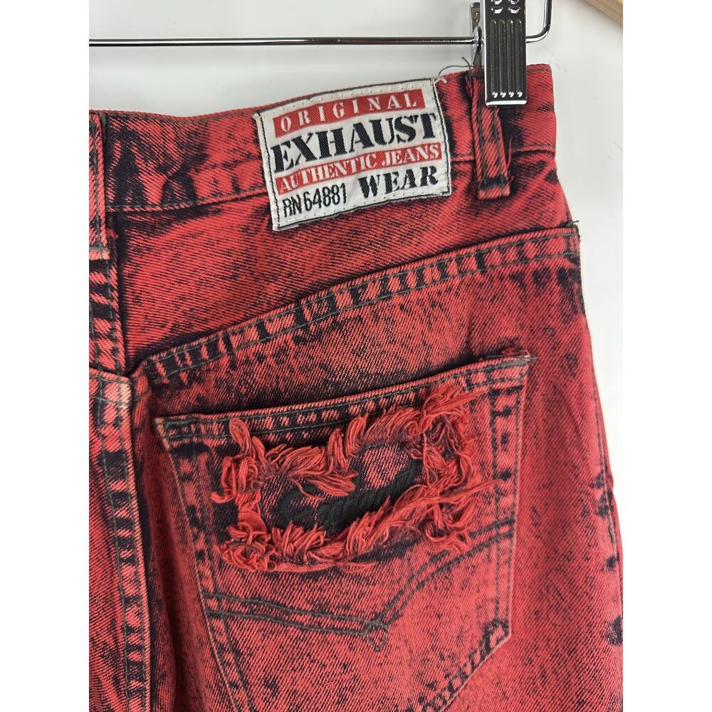 Vtg 90's Exhaust Red Acid Wash Graphic Denim Jeans Grunge Punk Size 31 *Flawed - Picture 11 of 16